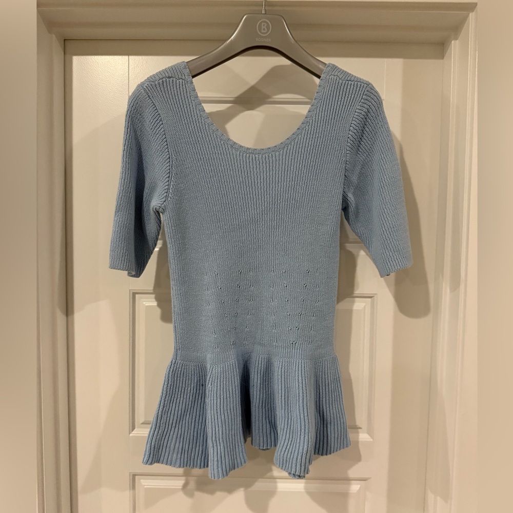 Blue Knit Peplum Sweater